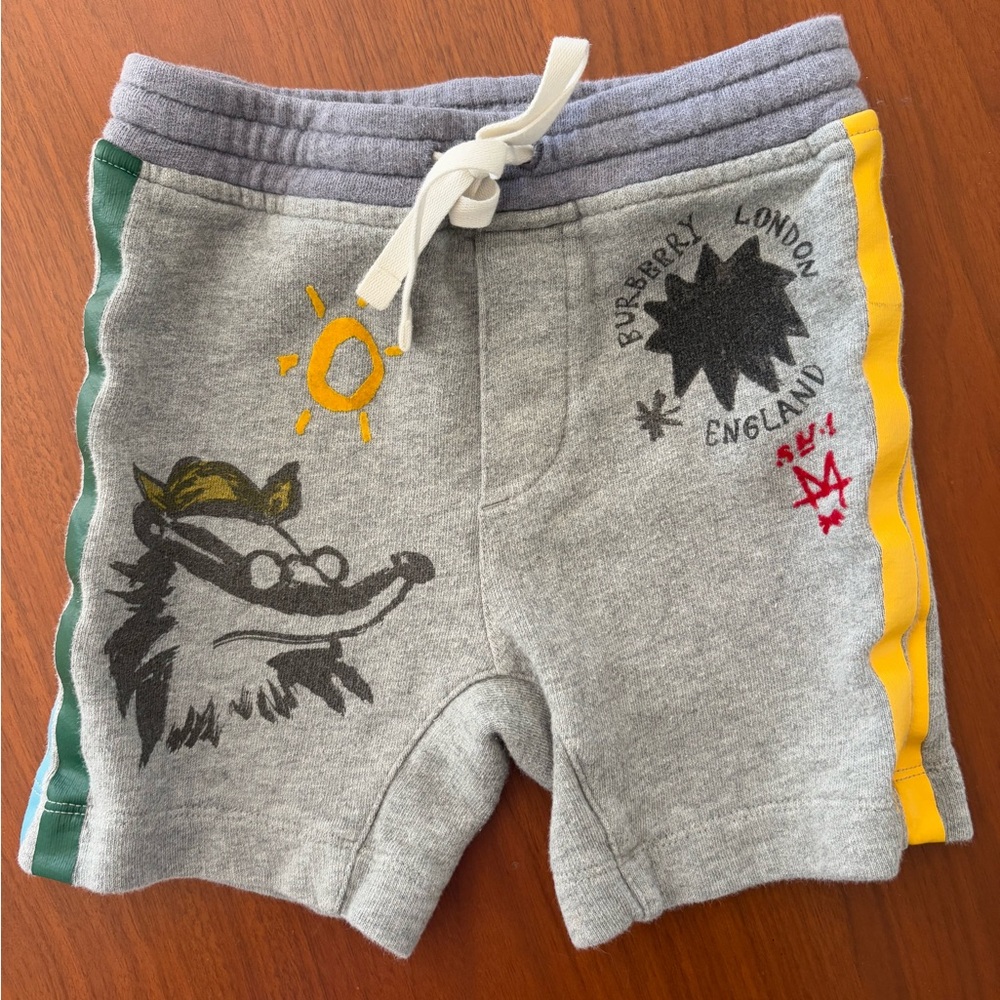 Burberry Gray Kids Shorts with Green and Yellow Accents